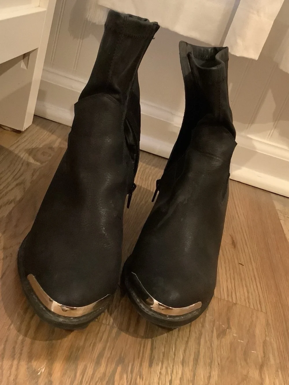 Dirty Laundry Black Ankle Booties with Gold Toe Cap